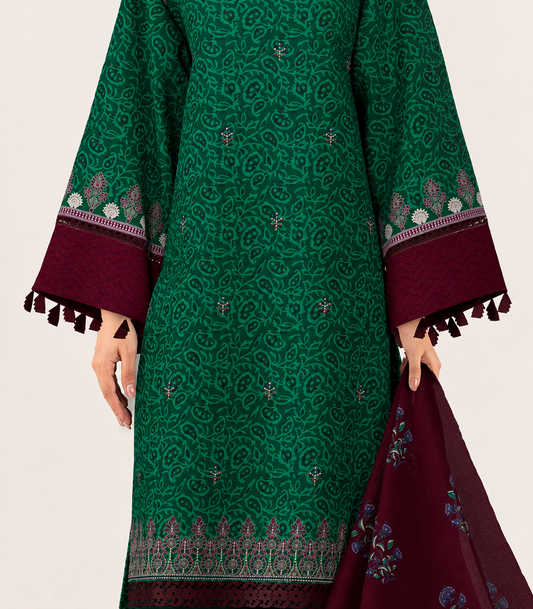 3 PIECE - DIGITAL PRINTED EMBROIDERED LAWN SUIT (Unstitched)