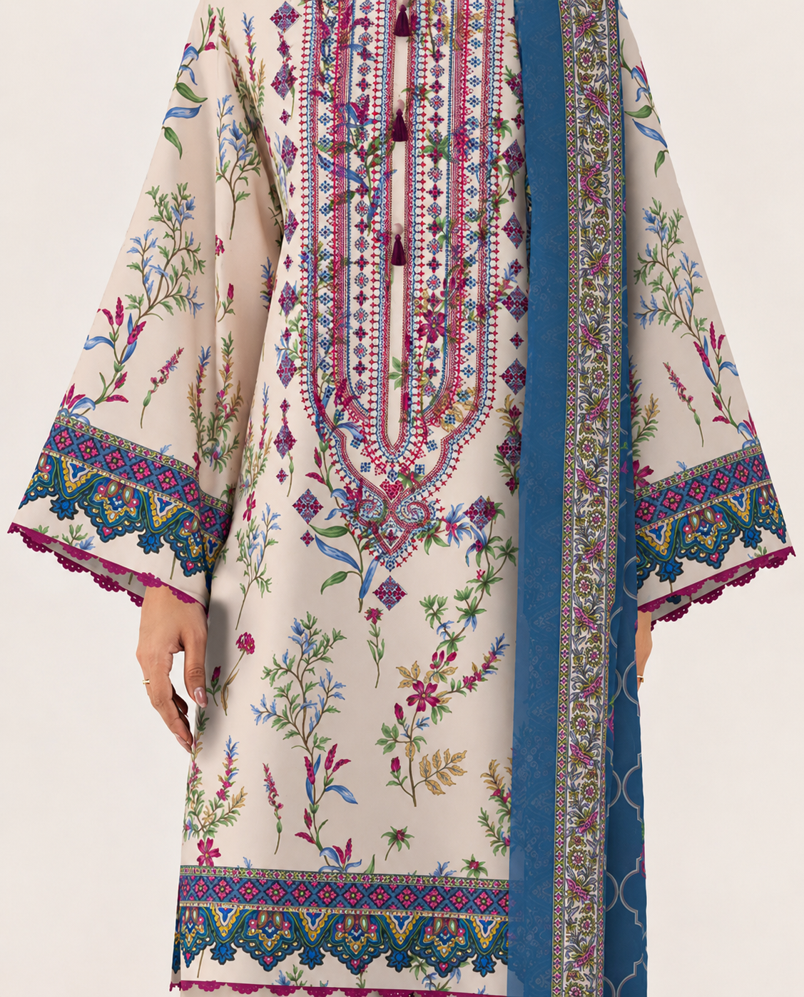 3 PIECE - DIGITAL PRINTED EMBROIDERED LAWN SUIT (Unstitched)