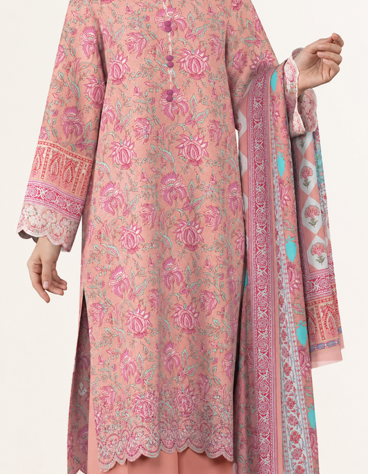 3 PIECE - DIGITAL PRINTED EMBROIDERED LAWN SUIT (Unstitched)
