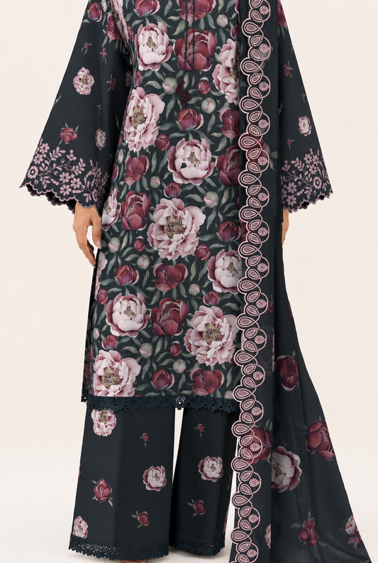 3 PIECE - DIGITAL PRINTED EMBROIDERED LAWN SUIT (Unstitched)