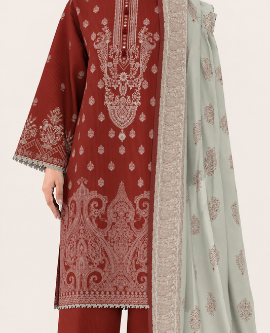 3 PIECE - DIGITAL PRINTED EMBROIDERED LAWN SUIT (Unstitched)