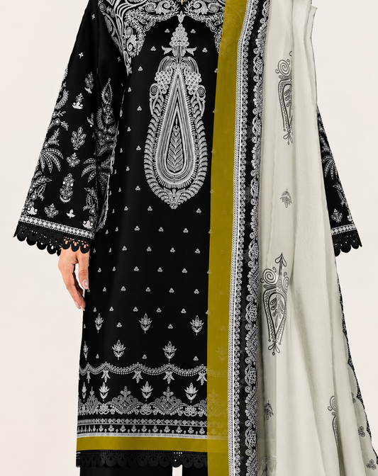 3 PIECE - DIGITAL PRINTED EMBROIDERED LAWN SUIT (Unstitched)