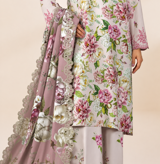 3 PIECE - DIGITAL PRINTED EMBROIDERED LAWN SUIT (Unstitched)