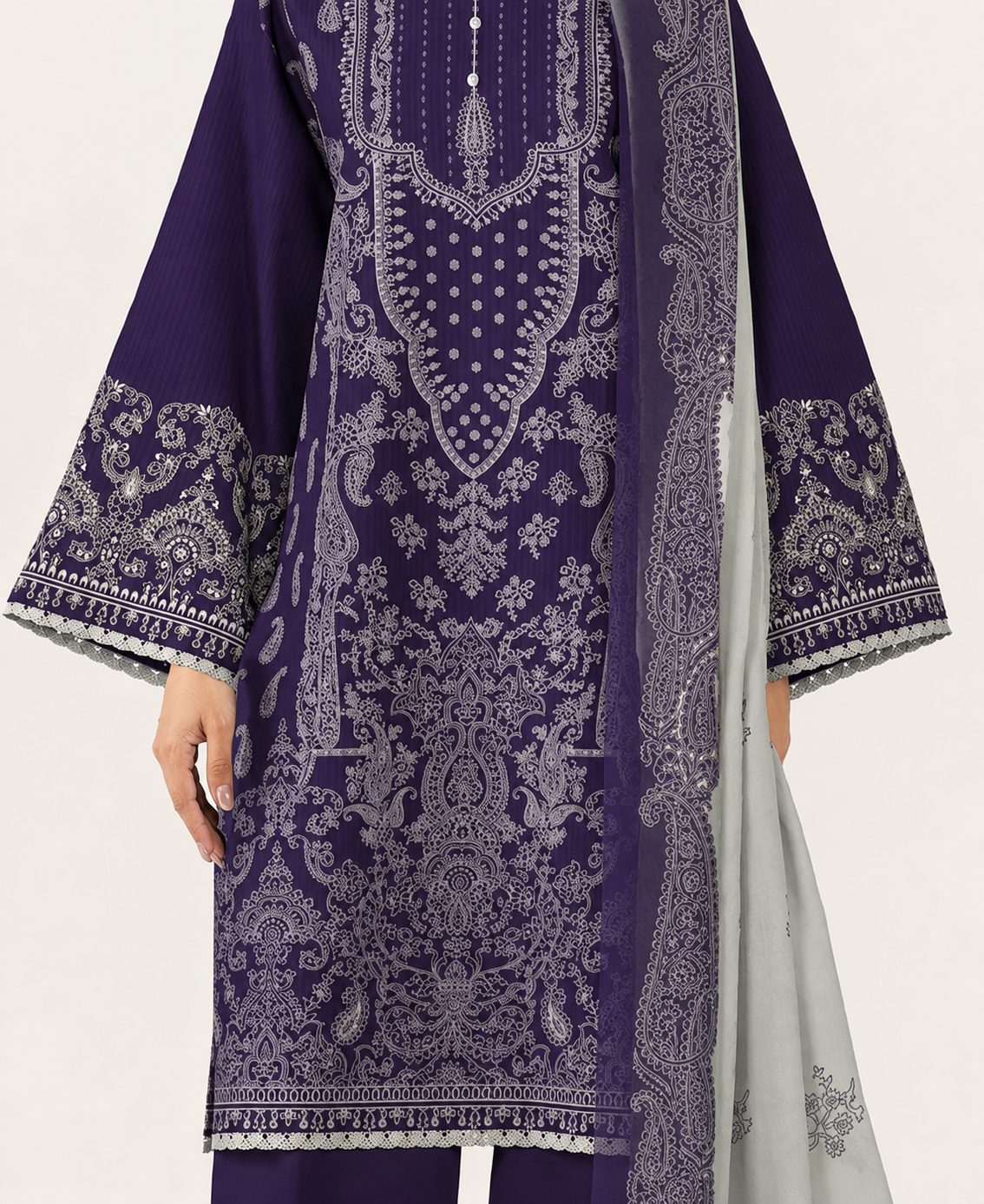 3 PIECE - DIGITAL PRINTED EMBROIDERED LAWN SUIT (Unstitched)