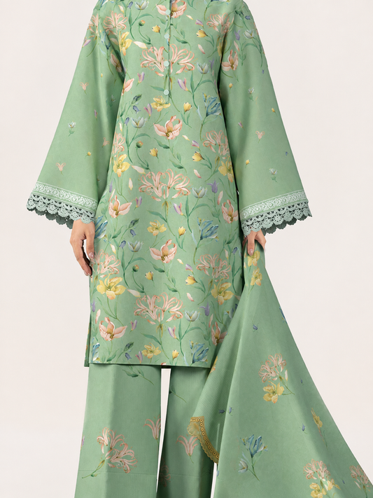 3 PIECE - DIGITAL PRINTED EMBROIDERED LAWN SUIT (Unstitched)