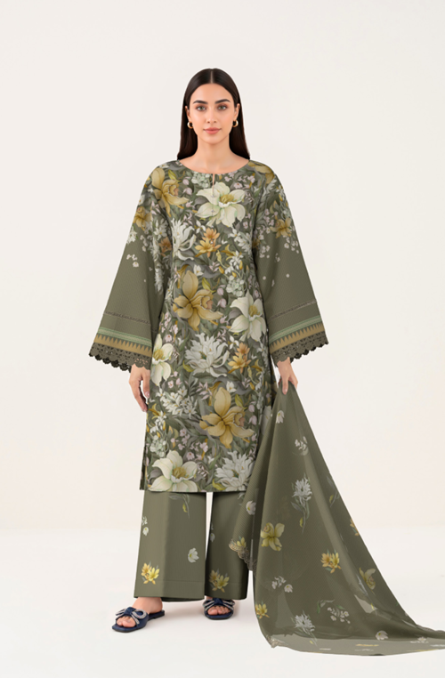 3 PIECE - DIGITAL PRINTED EMBROIDERED LAWN SUIT (Unstitched)
