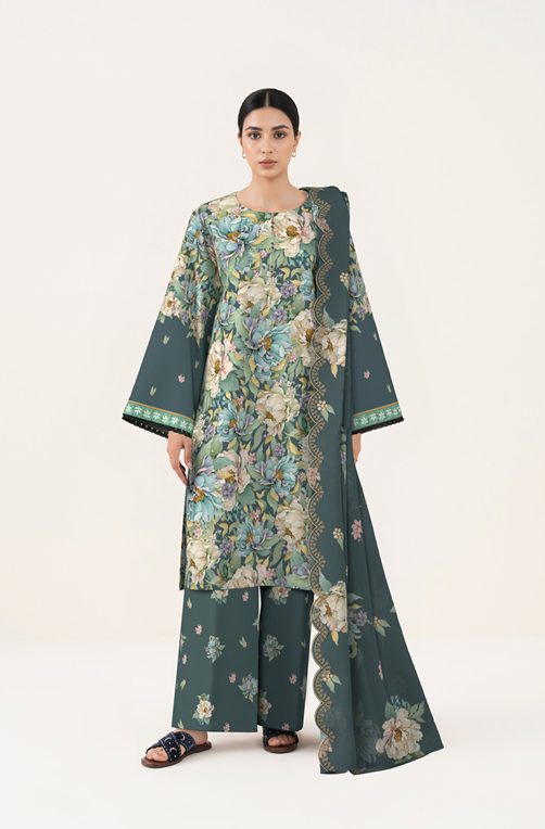 3 PIECE - DIGITAL PRINTED EMBROIDERED LAWN SUIT (Unstitched)