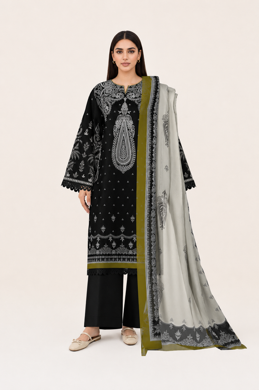 3 PIECE - DIGITAL PRINTED EMBROIDERED LAWN SUIT (Unstitched)