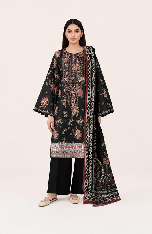 3 PIECE - DIGITAL PRINTED EMBROIDERED LAWN SUIT (Unstitched)