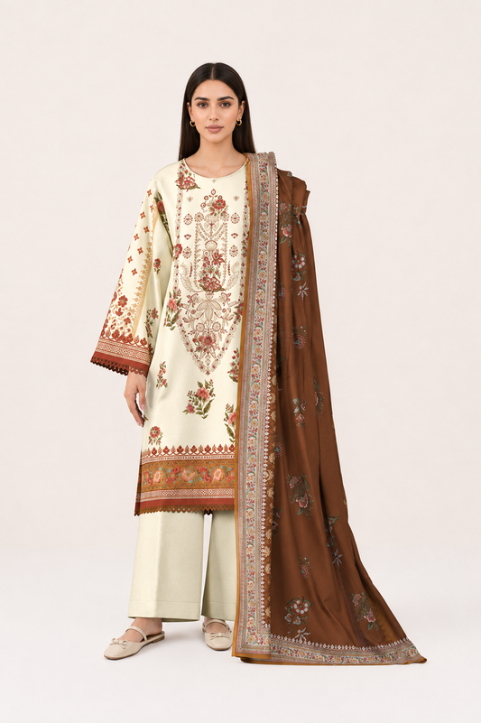 3 PIECE - DIGITAL PRINTED EMBROIDERED LAWN SUIT (Unstitched)