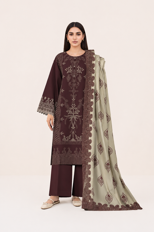3 PIECE - DIGITAL PRINTED EMBROIDERED LAWN SUIT (Unstitched)