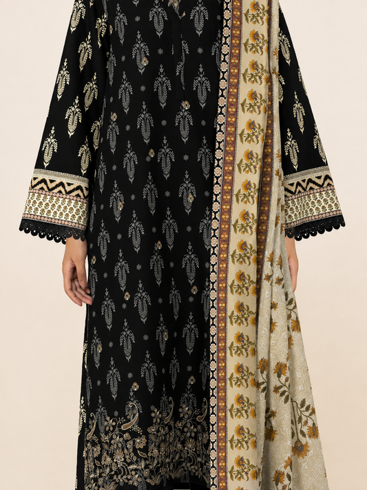 3 PIECE - DIGITAL PRINTED EMBROIDERED LAWN SUIT (Unstitched)