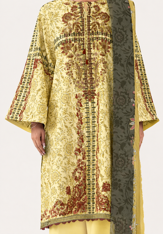 3 PIECE - DIGITAL PRINTED EMBROIDERED LAWN SUIT (Unstitched)