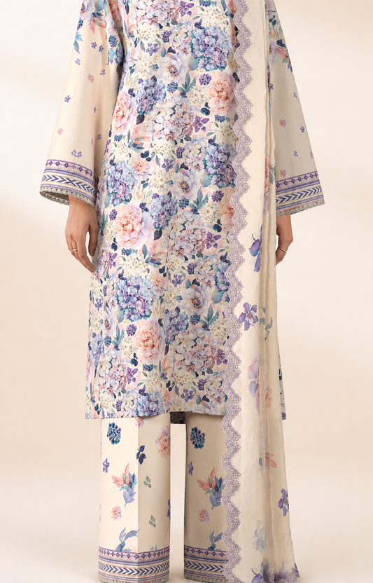 3 PIECE - DIGITAL PRINTED EMBROIDERED LAWN SUIT (Unstitched)