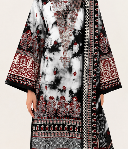 3 PIECE - DIGITAL PRINTED EMBROIDERED LAWN SUIT (Unstitched)