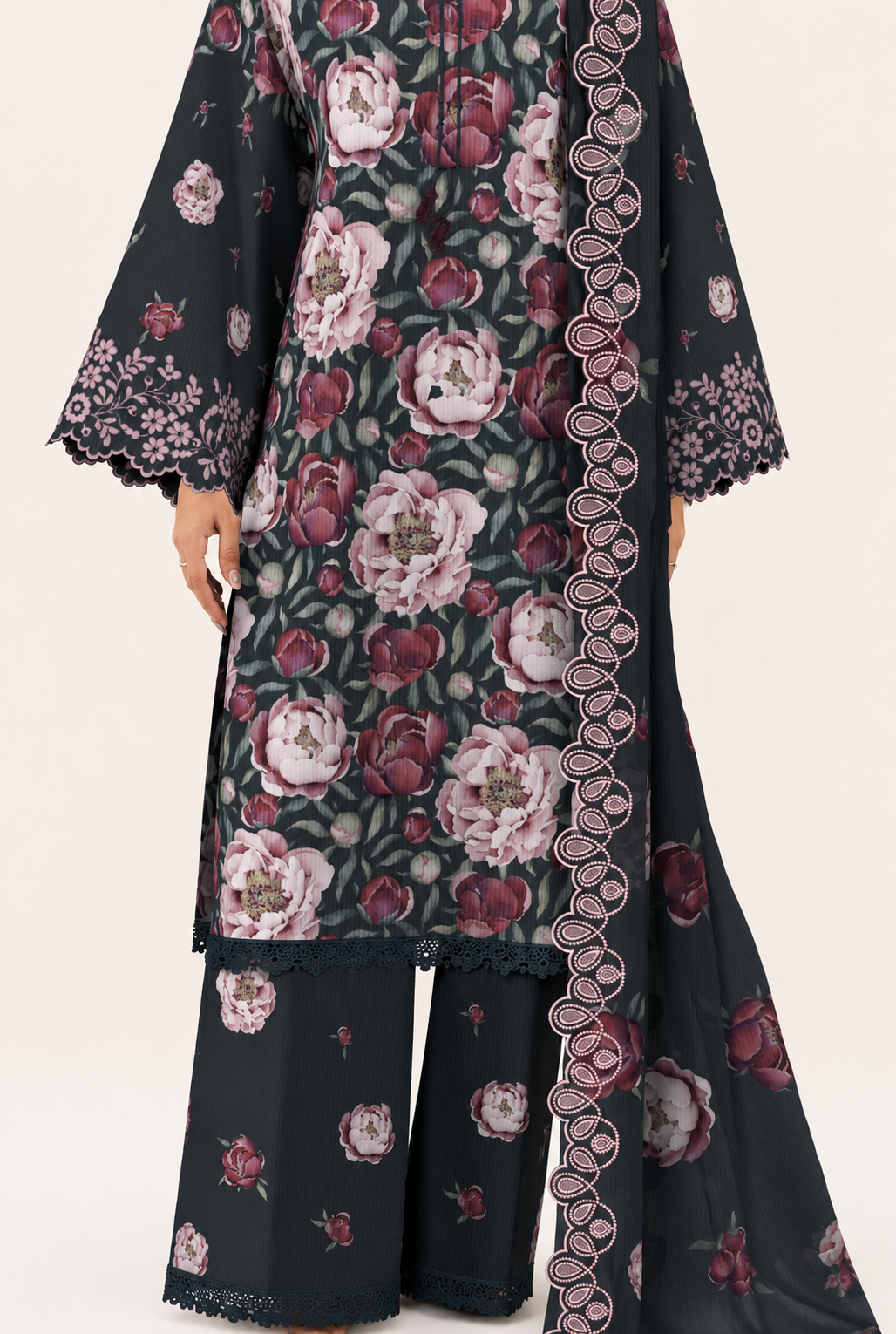3 PIECE - DIGITAL PRINTED EMBROIDERED LAWN SUIT (Unstitched)