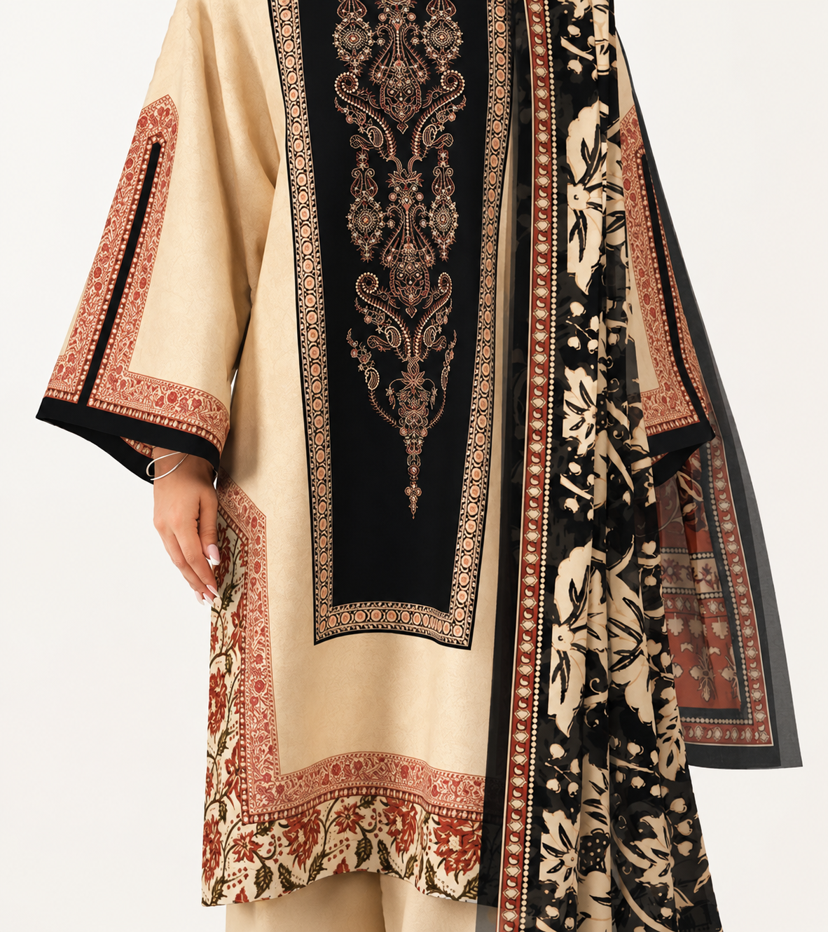 3 PIECE - DIGITAL PRINTED EMBROIDERED LAWN SUIT (Unstitched)