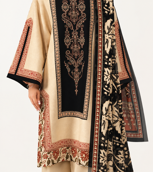 3 PIECE - DIGITAL PRINTED EMBROIDERED LAWN SUIT (Unstitched)
