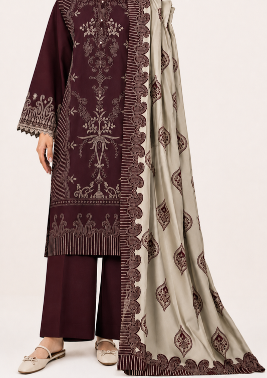 3 PIECE - DIGITAL PRINTED EMBROIDERED LAWN SUIT (Unstitched)