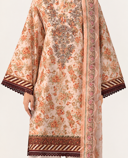 3 PIECE - DIGITAL PRINTED EMBROIDERED LAWN SUIT (Unstitched)