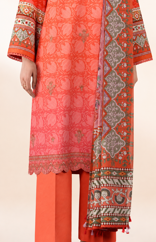 3 PIECE - DIGITAL PRINTED EMBROIDERED LAWN SUIT (Unstitched)