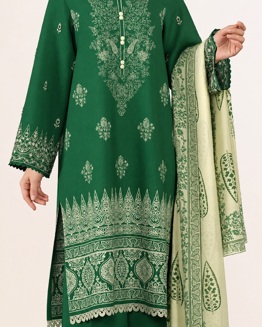 3 PIECE - DIGITAL PRINTED EMBROIDERED LAWN SUIT (Unstitched)