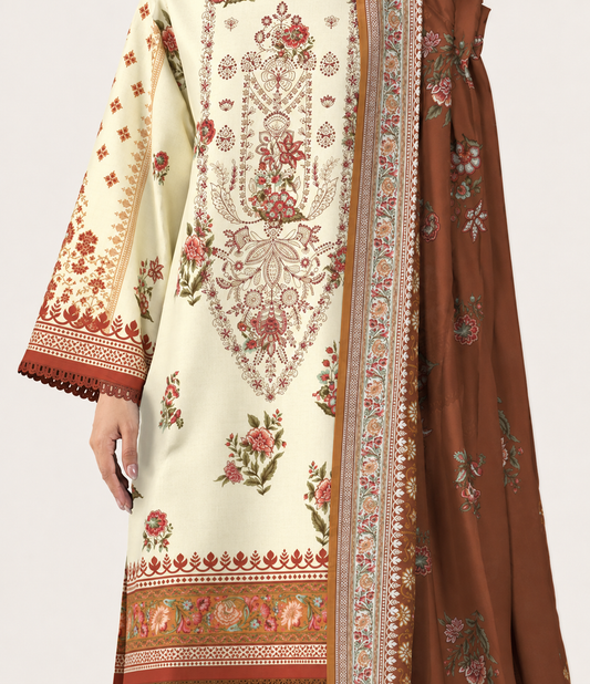 3 PIECE - DIGITAL PRINTED EMBROIDERED LAWN SUIT (Unstitched)