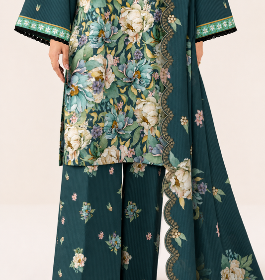 3 PIECE - DIGITAL PRINTED EMBROIDERED LAWN SUIT (Unstitched)