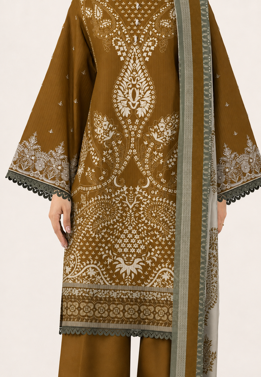 3 PIECE - DIGITAL PRINTED EMBROIDERED LAWN SUIT (Unstitched)