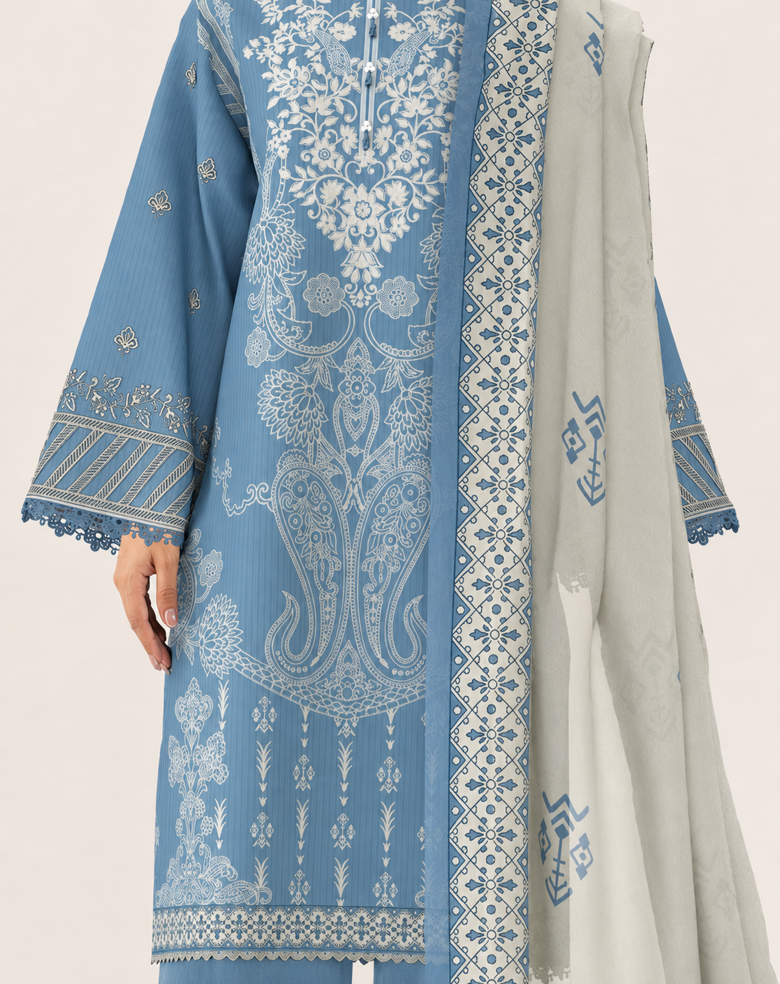 3 PIECE - DIGITAL PRINTED EMBROIDERED LAWN SUIT (Unstitched)