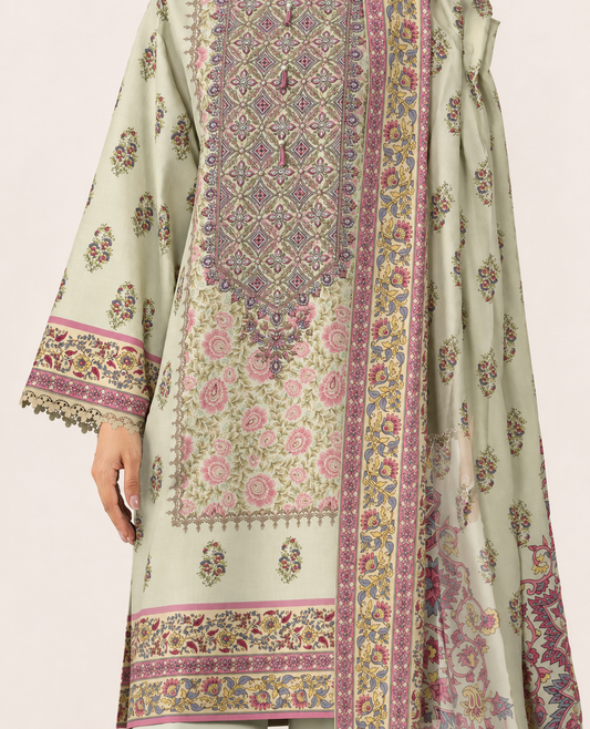 3 PIECE - DIGITAL PRINTED EMBROIDERED LAWN SUIT (Unstitched)