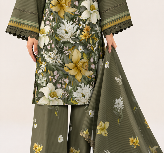 3 PIECE - DIGITAL PRINTED EMBROIDERED LAWN SUIT (Unstitched)