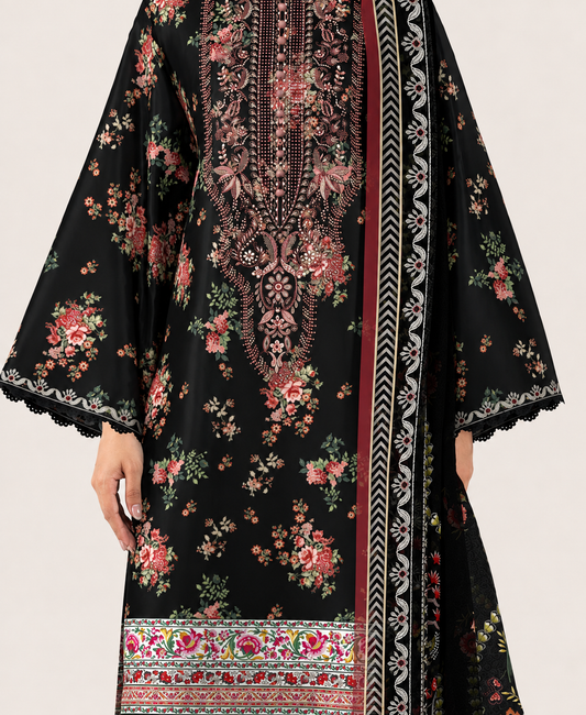 3 PIECE - DIGITAL PRINTED EMBROIDERED LAWN SUIT (Unstitched)
