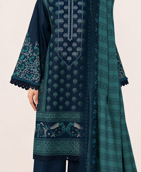 3 PIECE - DIGITAL PRINTED EMBROIDERED LAWN SUIT (Unstitched)