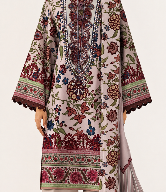 3 PIECE - DIGITAL PRINTED EMBROIDERED LAWN SUIT (Unstitched)