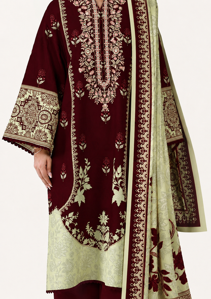 3 PIECE - DIGITAL PRINTED EMBROIDERED LAWN SUIT (Unstitched)