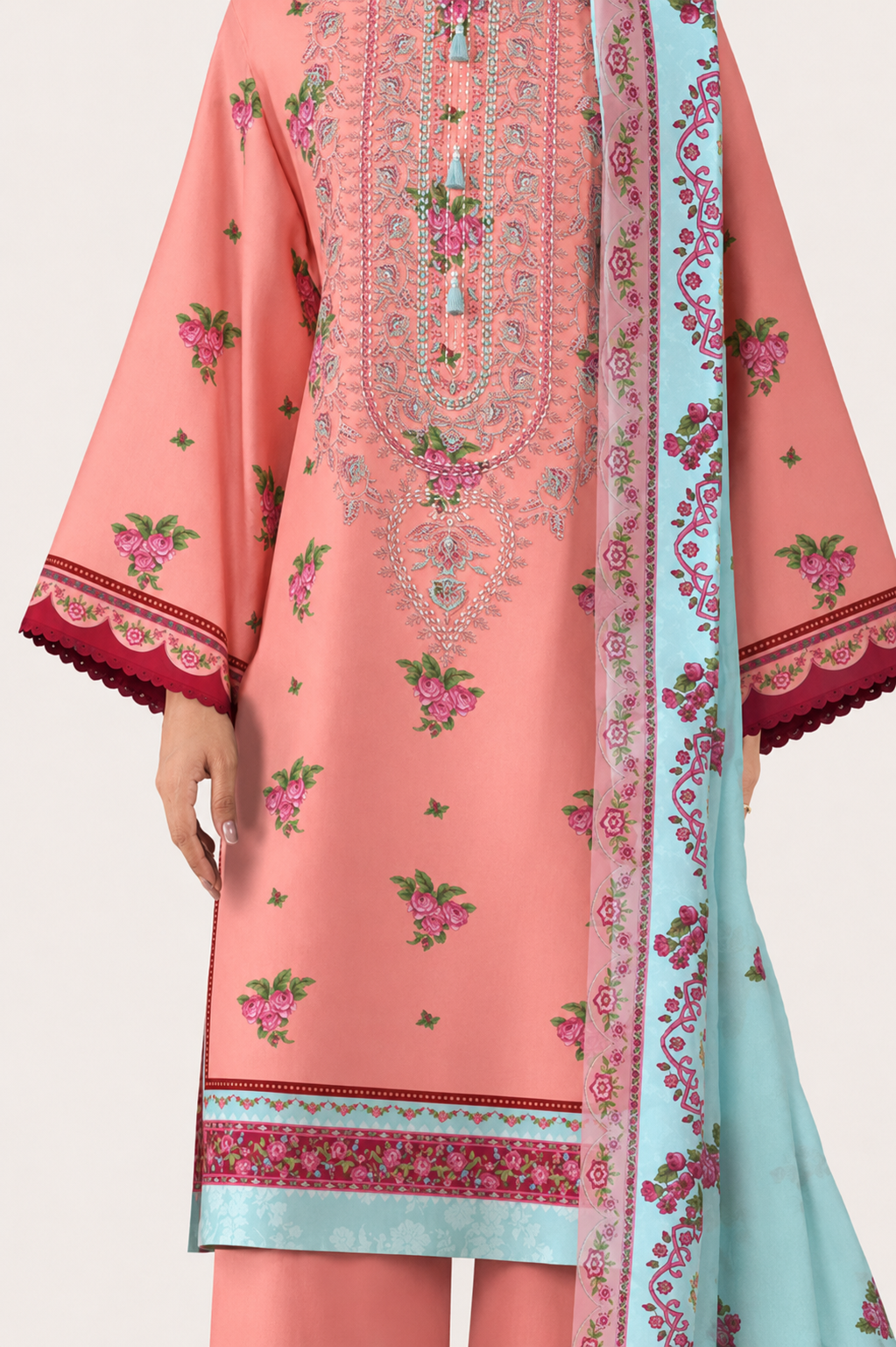 3 PIECE - DIGITAL PRINTED EMBROIDERED LAWN SUIT (Unstitched)