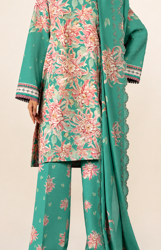 3 PIECE - DIGITAL PRINTED EMBROIDERED LAWN SUIT (Unstitched)
