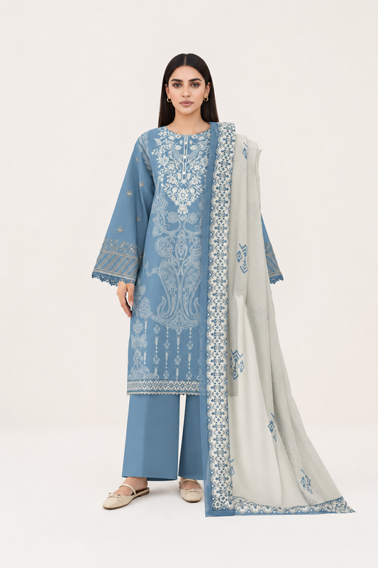 3 PIECE - DIGITAL PRINTED EMBROIDERED LAWN SUIT (Unstitched)