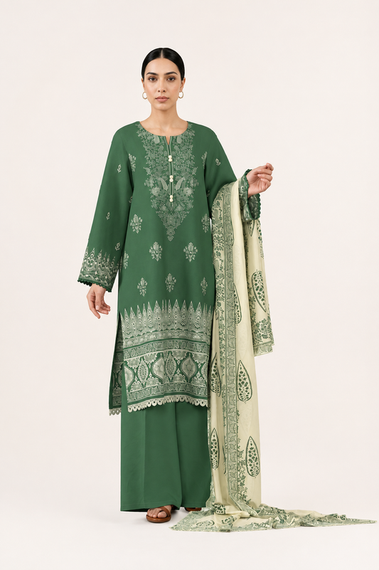 3 PIECE - DIGITAL PRINTED EMBROIDERED LAWN SUIT (Unstitched)