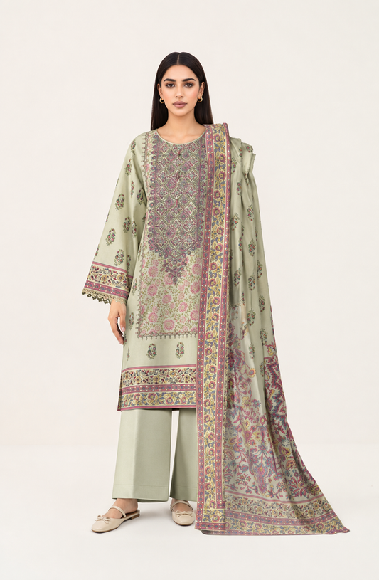 3 PIECE - DIGITAL PRINTED EMBROIDERED LAWN SUIT (Unstitched)