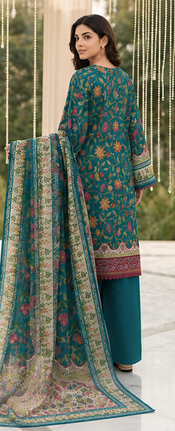 3 PIECE - DIGITAL PRINTED EMBROIDERED LAWN SUIT (Unstitched)