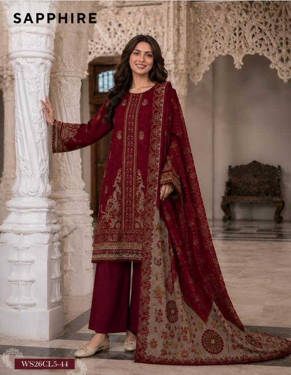3 PIECE - DIGITAL PRINTED EMBROIDERED LAWN SUIT (Unstitched)