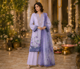 3 PIECE - DIGITAL PRINTED EMBROIDERED LAWN SUIT (Unstitched)