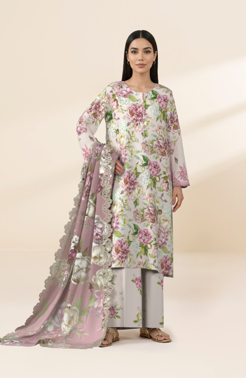 3 PIECE - DIGITAL PRINTED EMBROIDERED LAWN SUIT (Unstitched)