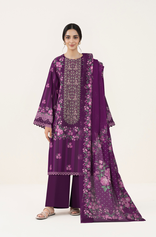 3 PIECE - DIGITAL PRINTED EMBROIDERED LAWN SUIT (Unstitched)