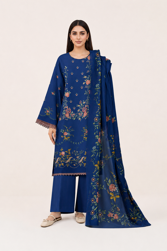 3 PIECE - DIGITAL PRINTED EMBROIDERED LAWN SUIT (Unstitched)