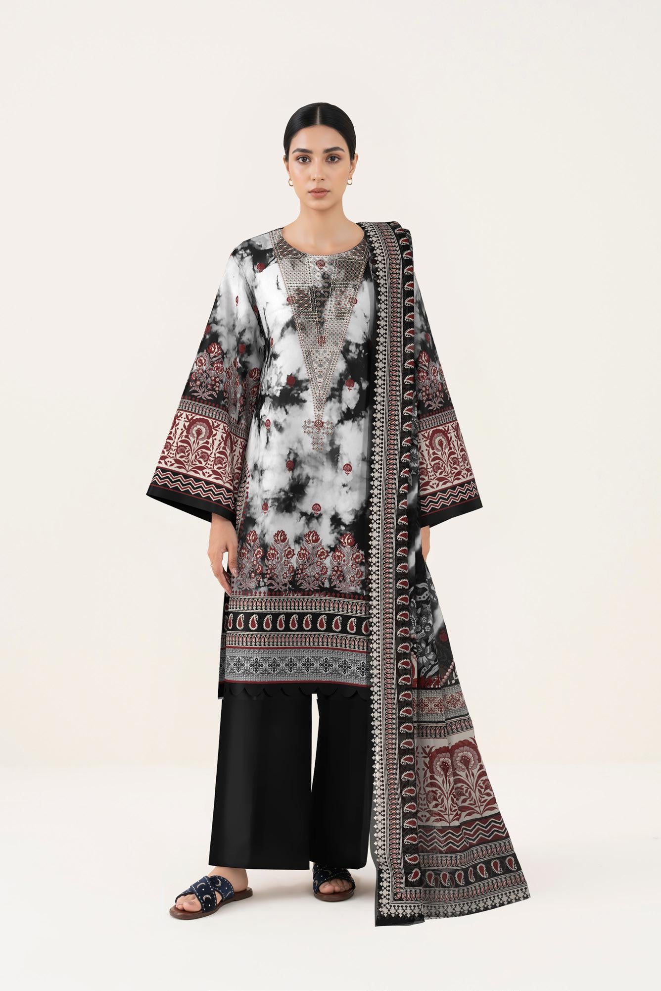 3 PIECE - DIGITAL PRINTED EMBROIDERED LAWN SUIT (Unstitched)