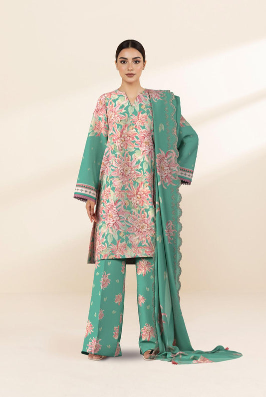 3 PIECE - DIGITAL PRINTED EMBROIDERED LAWN SUIT (Unstitched)